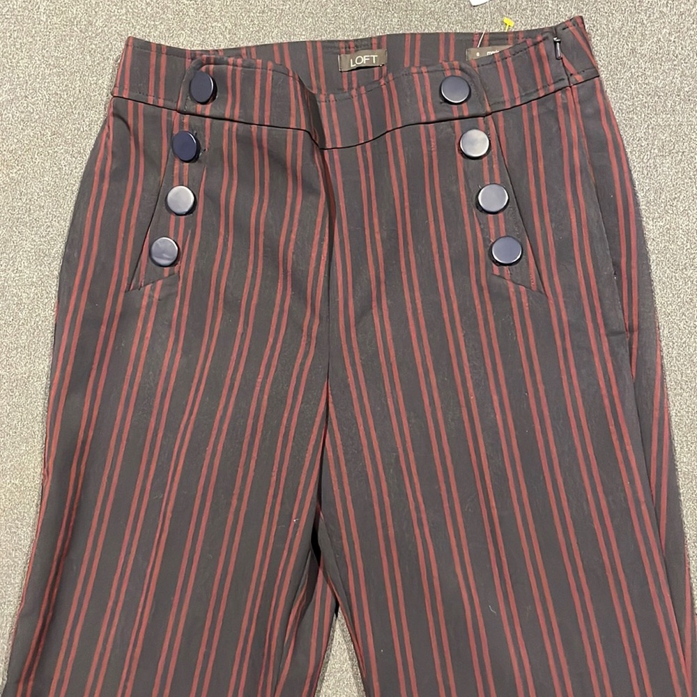 Ann Taylor Loft Julie Trouser 8 - Navy Blue/Red Stripes - Straight High-Waist - Picture 1 of 4